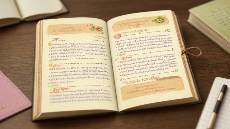 Close-up of baby name book with handwritten notes